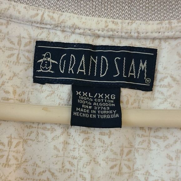 Grand Slam Men's XXL Short Sleeved White and Tan Polo - Picture 2 of 3